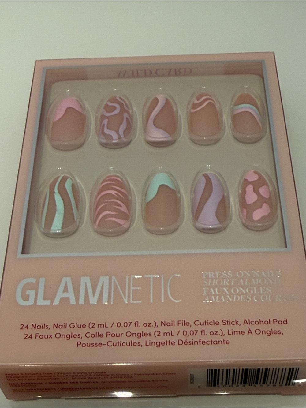 GLAMnetic Pink & Mint Swirl Short Press-On Nail Set